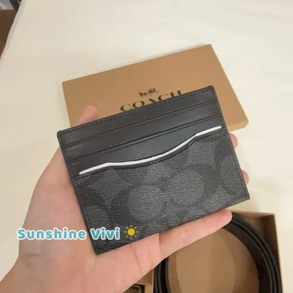 NWT Coach C8278 Boxed Card Case & Belt Set Colorblock Signature Canvas Black